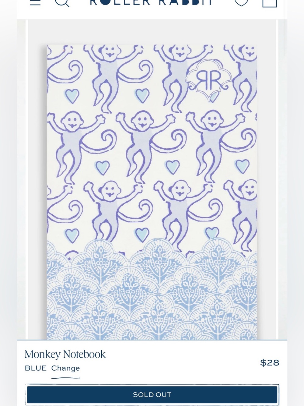 Roller Rabbit Lavender & Light Blue Monkey Notebook